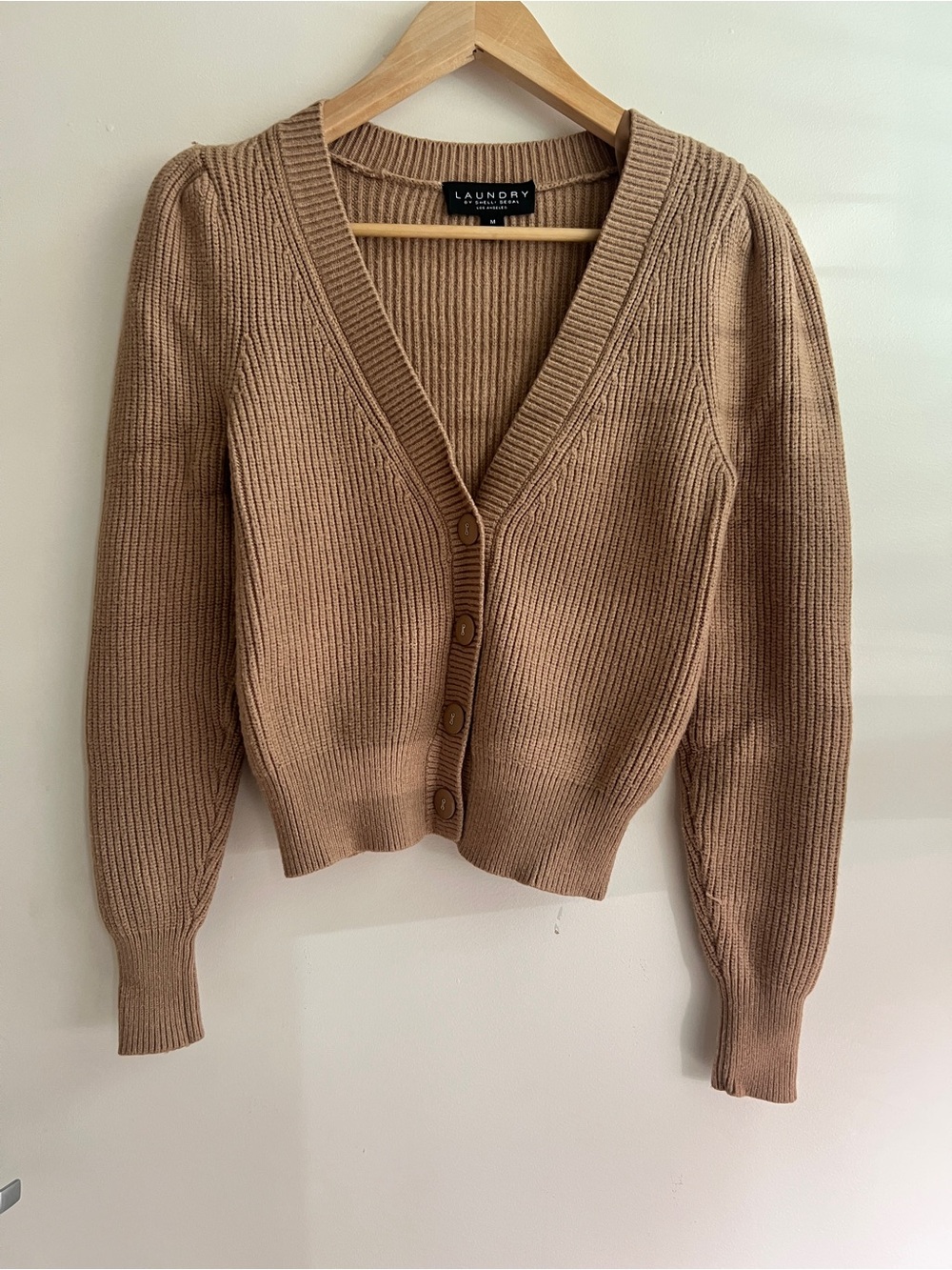 Laundry By Shelli Segal Brown V-Neck Ribbed Button Cardigan